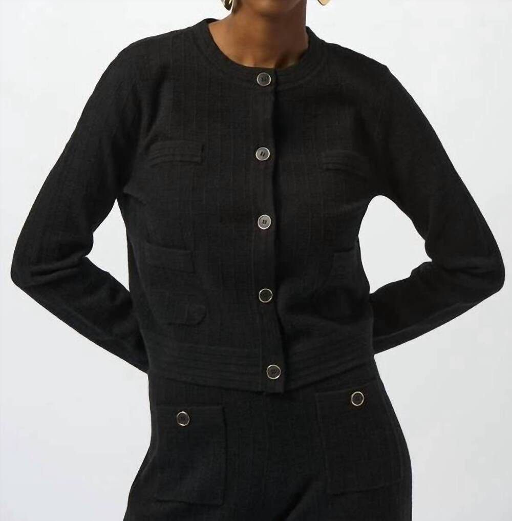 NEW JOSEPH RIBKOFF crew neck button front jacket in black
